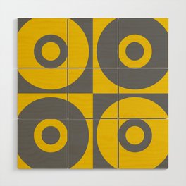 Grey Yellow Geometric Circle Repeat Pattern Wood Wall Art