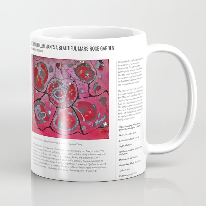Blooming Pollen Makes A Beautiful Mars Rose Garden / Art Stories Coffee Mug | Painting, Acrylic, Abstract, Colorful, Whimsical, Victry, Red, Modern, Contemporary, Painting