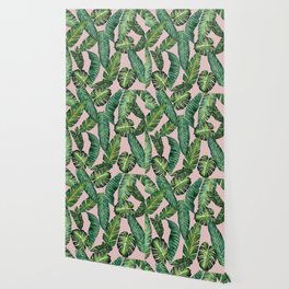 Jungle Leaves, Banana, Monstera II Pink #society6 Wallpaper