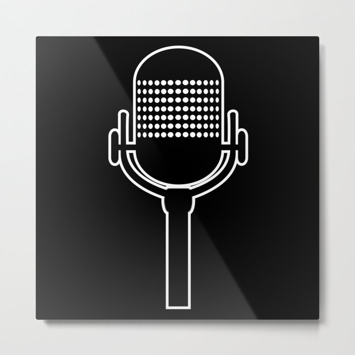 Retro Microphone In White Line Drawing Metal Print