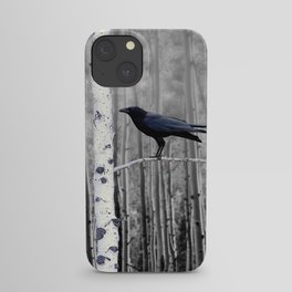 Black Bird Crow Tree Birch Forrest Black White Country Art A135 iPhone Case