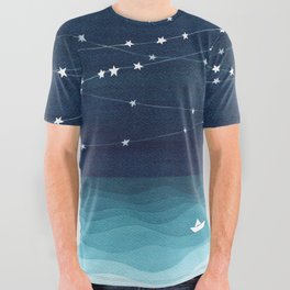 Garlands of stars, watercolor teal ocean All Over Graphic Tee