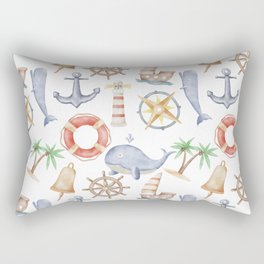 Nautical Watercolor Pattern Illustration Rectangular Pillow