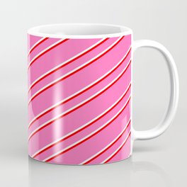 [ Thumbnail: Hot Pink, Mint Cream & Red Colored Lines/Stripes Pattern Coffee Mug ]