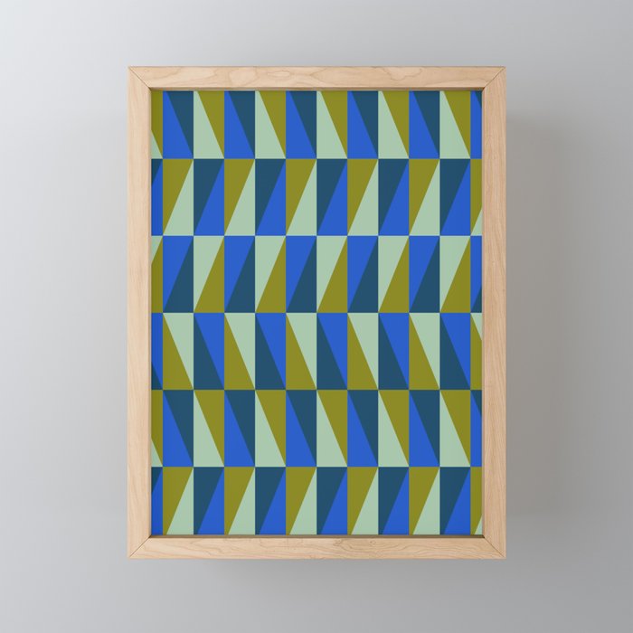 Triangles in Olive and Blue Framed Mini Art Print