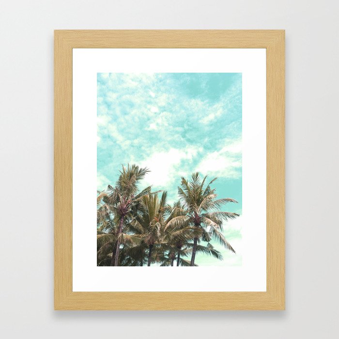 Wild and Free Vintage Palm Trees - Kaki and Turquoise Framed Art Print