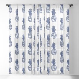 Navy Pineapple Sheer Curtain