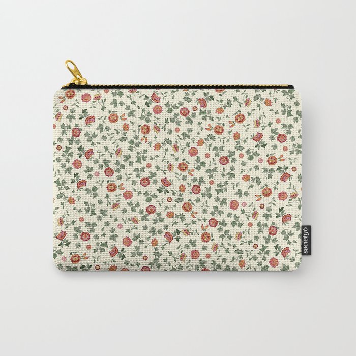small orange-pink-red flowers on cream  Carry-All Pouch