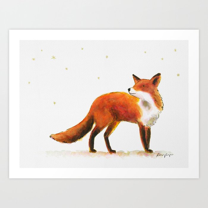 Fox & stars Art Print