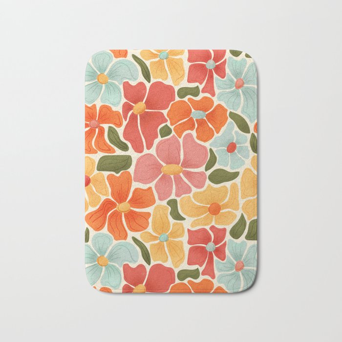 Retro Florals Pattern Bath Mat