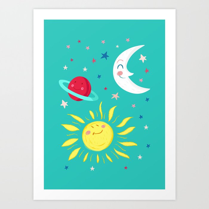 Moon, Sun, Planets and Stars Art Print
