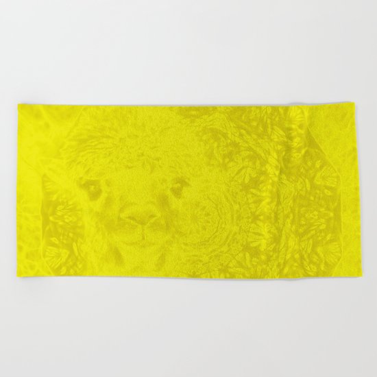Ghostly buttercup yellow alpaca and mandala Beach Towel