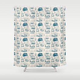 Mushroom Toile in Blue Shower Curtain