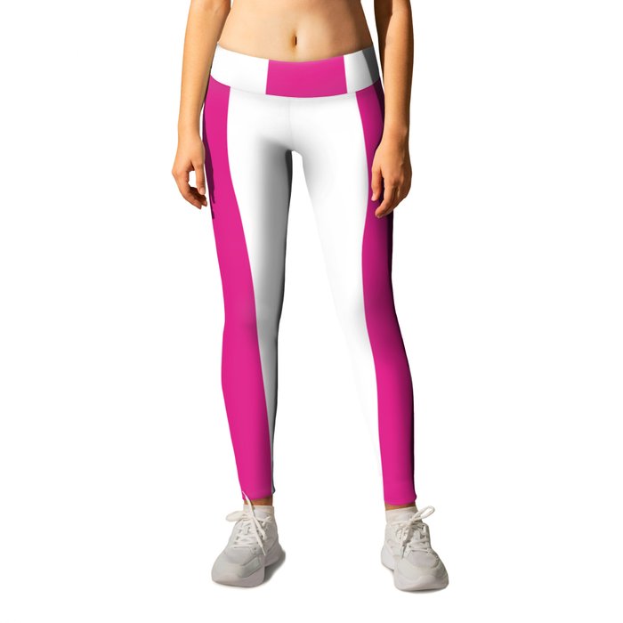 Barbie Pink (Pantone) - solid color - white vertical lines pattern Leggings