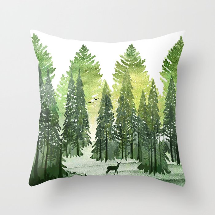 Green Forest Throw Pillow