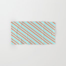 [ Thumbnail: Dark Salmon & Turquoise Colored Lines Pattern Hand & Bath Towel ]
