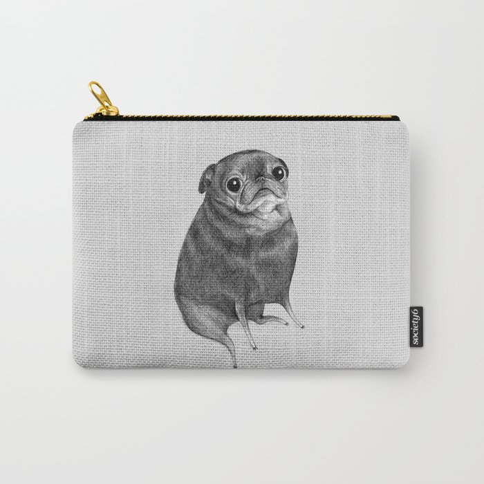 Sweet Black Pug Carry-All Pouch | Drawing, Animals, Black-white, Illustration, Humor, Pug, Pugs, Pencil, Graphite, Monochrome