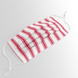 [ Thumbnail: White and Crimson Colored Stripes Pattern Face Mask ]