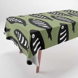Abstract black and white fish pattern Sage green Tablecloth