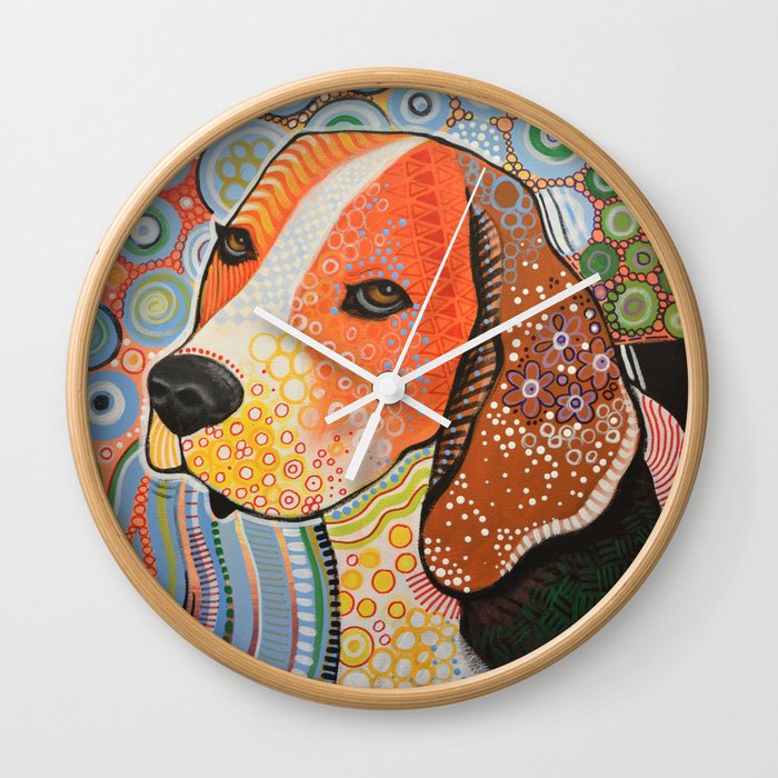 Rocky Abstract Pet Dog Portrait Art Beagle Wall Clock By
