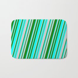 [ Thumbnail: Green, Cyan, and Light Gray Colored Lines Pattern Bath Mat ]