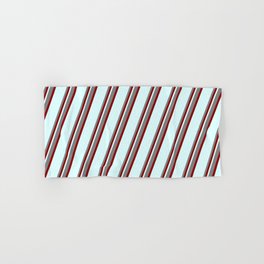 [ Thumbnail: Grey, Dark Red & Light Cyan Colored Stripes/Lines Pattern Hand & Bath Towel ]