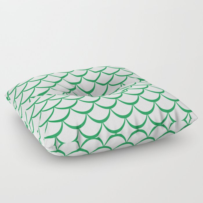 Green and White Mermaid Scales Floor Pillow