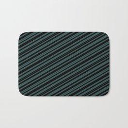 [ Thumbnail: Black and Dark Slate Gray Colored Pattern of Stripes Bath Mat ]