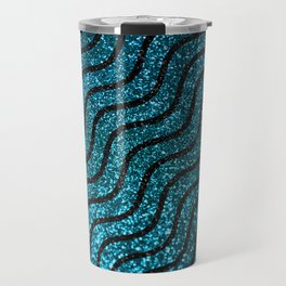 Blue Glitter With Black Squiggle Pattern Travel Mug