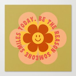 Be the reason someone smiles today - 60s 70s retro cherry blossom smiley typography  Canvas Print