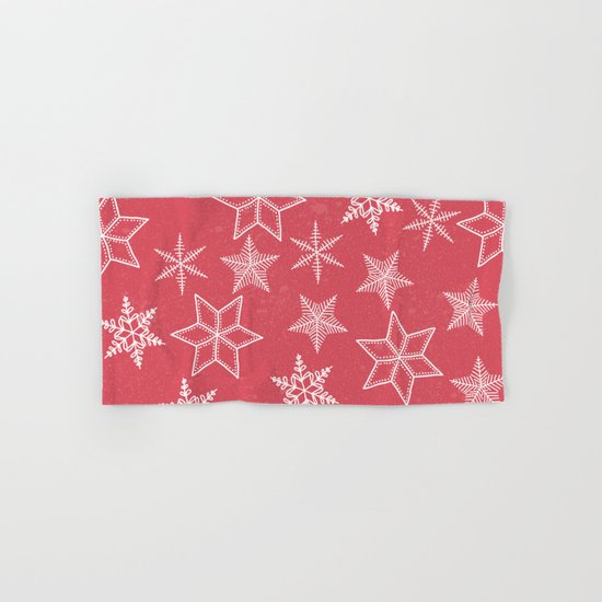 Snowflakes On Pastel Red Background Hand & Bath Towel
