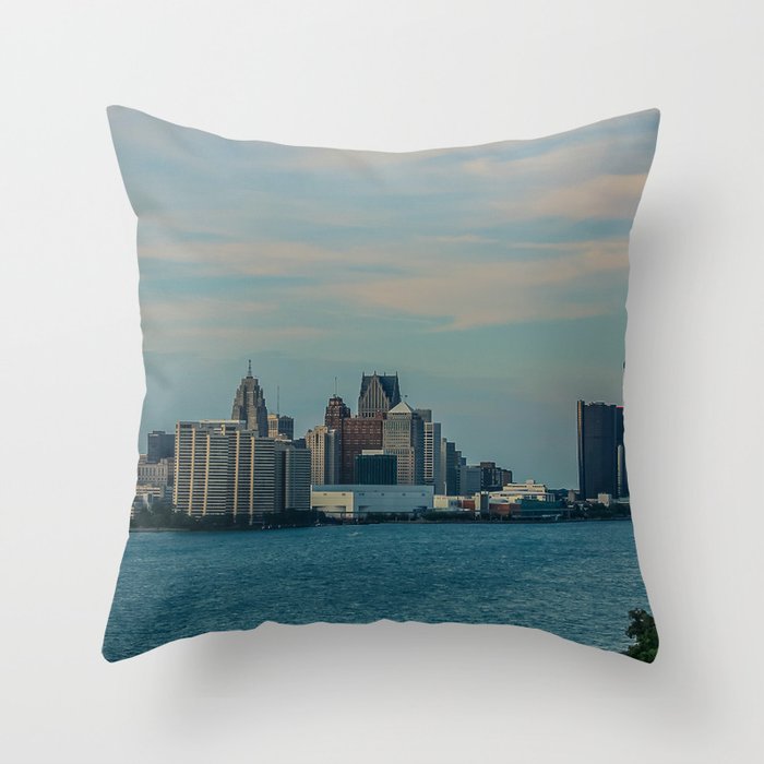 Detroit cityscape Throw Pillow