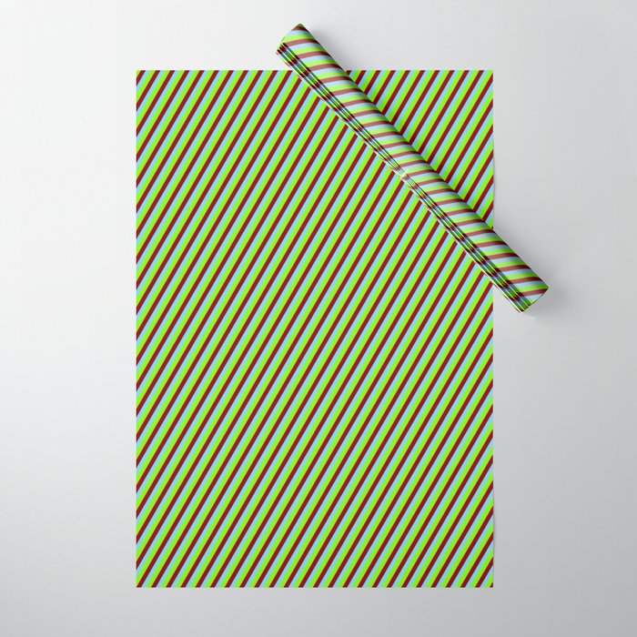 Dark Red, Sky Blue, and Green Colored Lines Pattern Wrapping Paper