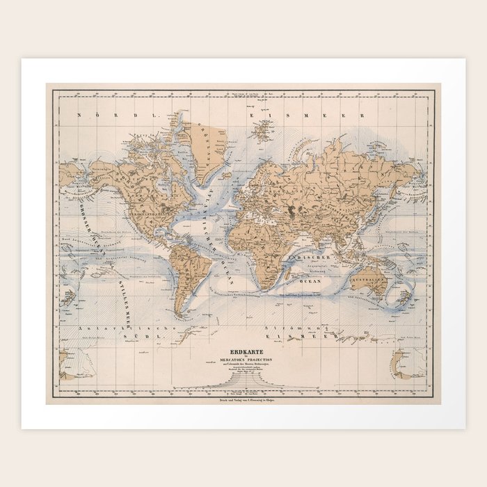 Vintage Map of The World (1884) Art Print by BravuraMedia | Society6