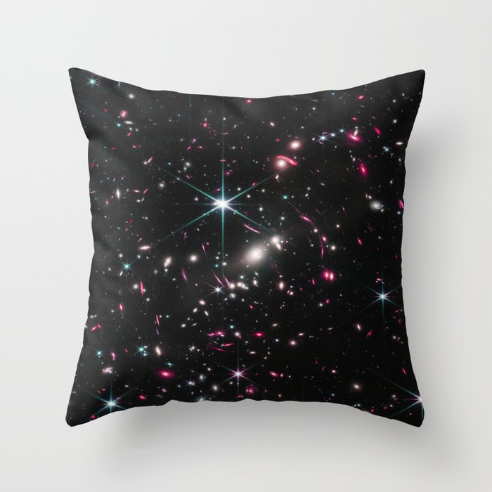 Galaxies of the Universe pink blue Webb Telescope First Image Throw Pillow