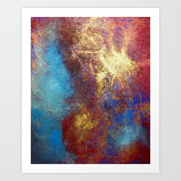 Red, Blue And Gold Modern Abstract Art Painting Art Print