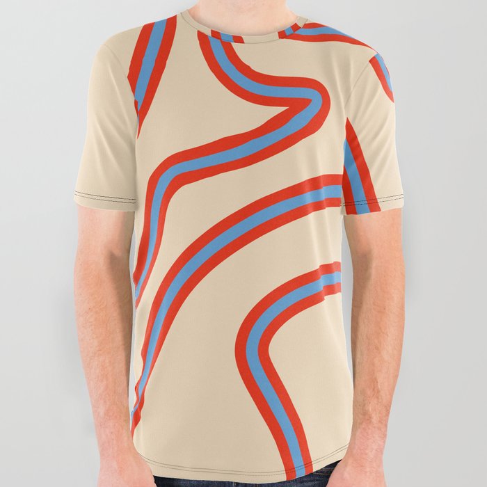 Abstract Mid century modern lines pattern - Dutch White All Over Graphic Tee
