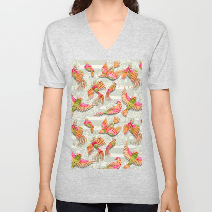 Exotic Birds V Neck T Shirt