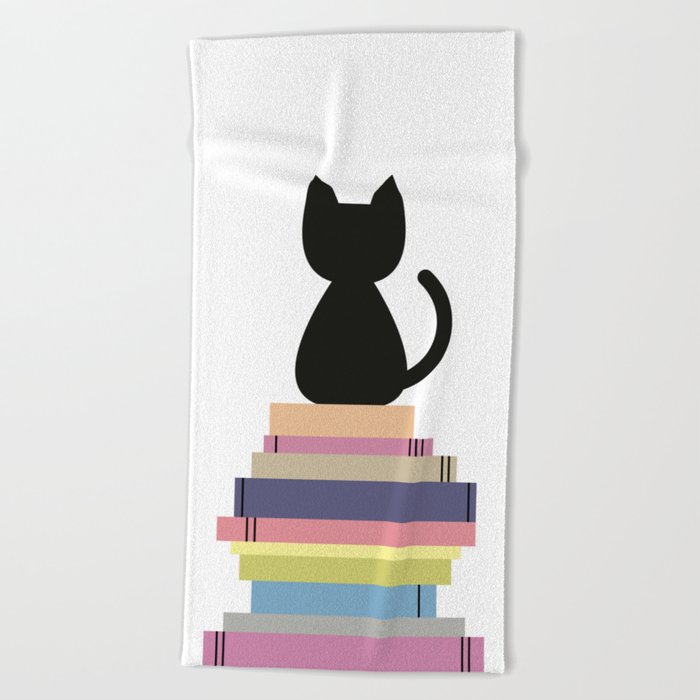 Cat and books Beach Towel