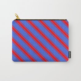 [ Thumbnail: Royal Blue and Red Colored Lined/Striped Pattern Carry-All Pouch ]