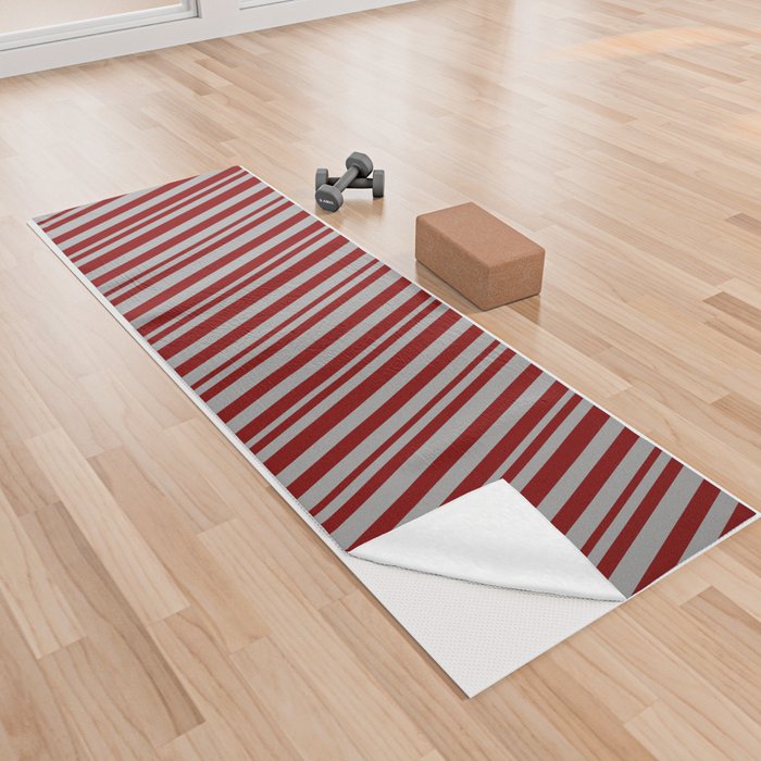 Maroon and Dark Gray Colored Striped Pattern Yoga Towel