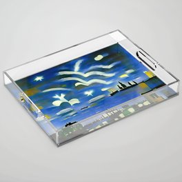 Distant Lights In City Night Skies Acrylic Tray