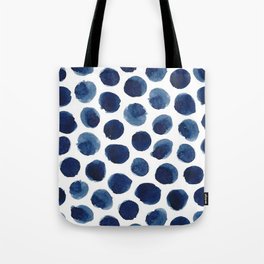 Watercolor Navy Blue Polka Dots Tote Bag