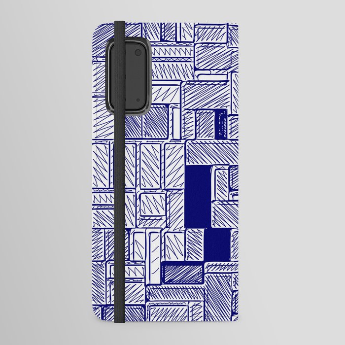 Sketchy Navy Blue Bricks Pattern Design Android Wallet Case