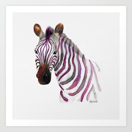 pink watercolor zebra Art Print