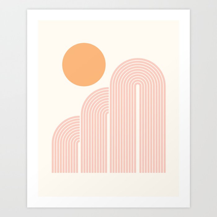 Mid Century Modern Geometric 41 in Coral Shades (Rainbow and Sunrise Abstraction) Art Print