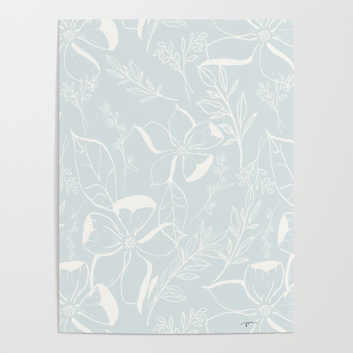 Floral Line Art (Pale Blue) Pattern Poster by Justine Miller Society6