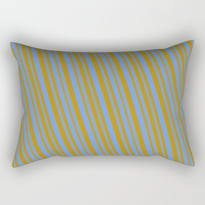 Cornflower Blue and Dark Goldenrod Colored Pattern of Stripes Rectangular Pillow