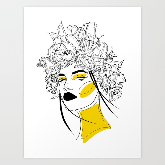 Woman with Flower #1 Yellow Art Print