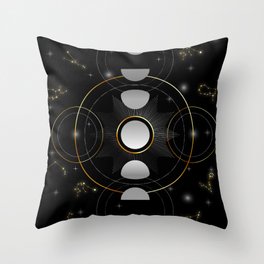 Constellations Moon phases stars and galaxy in night sky Throw Pillow